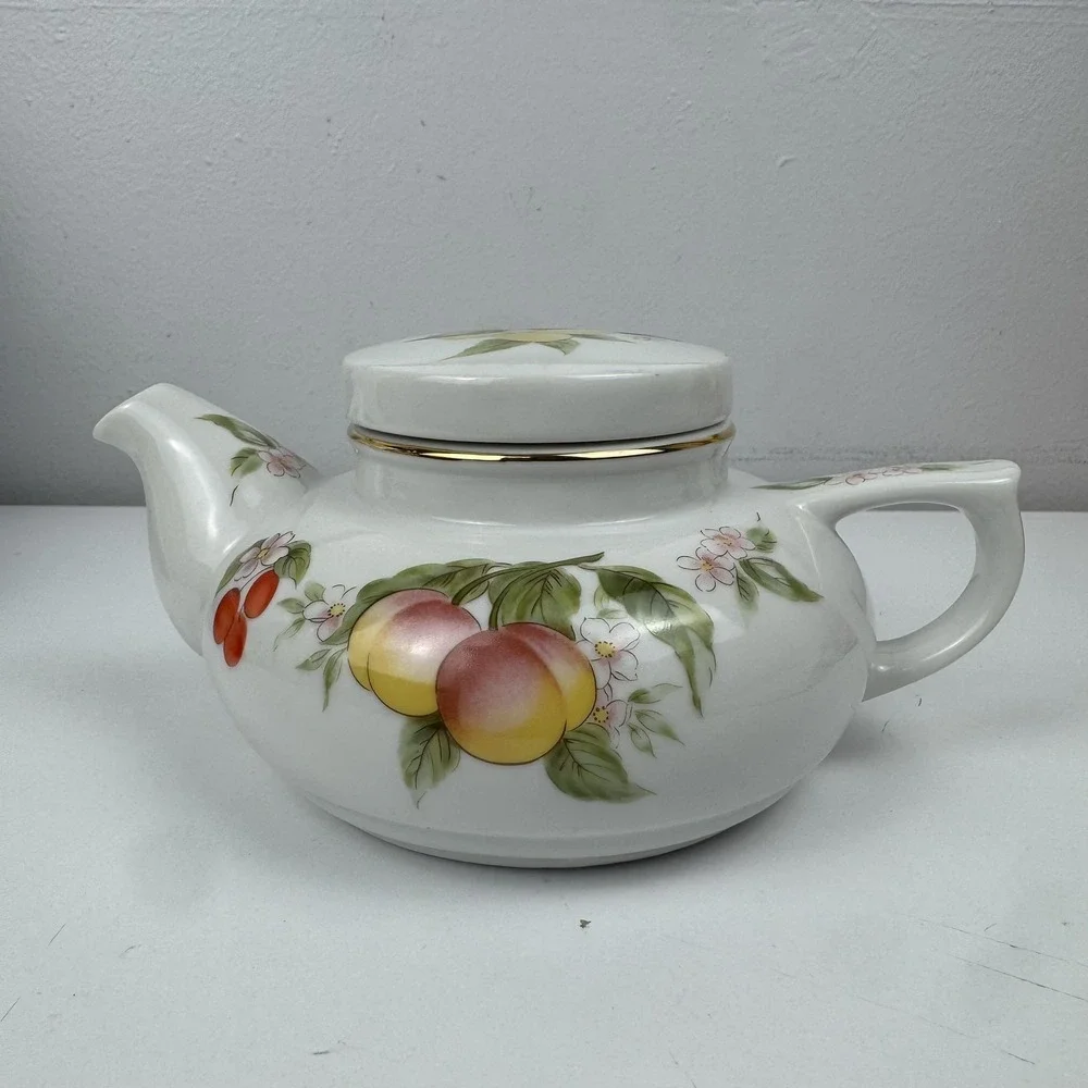 Vtg Andrea by Sadek Japan Porcelain Teapot Fruit Floral Cottagecore Tea Pot‎